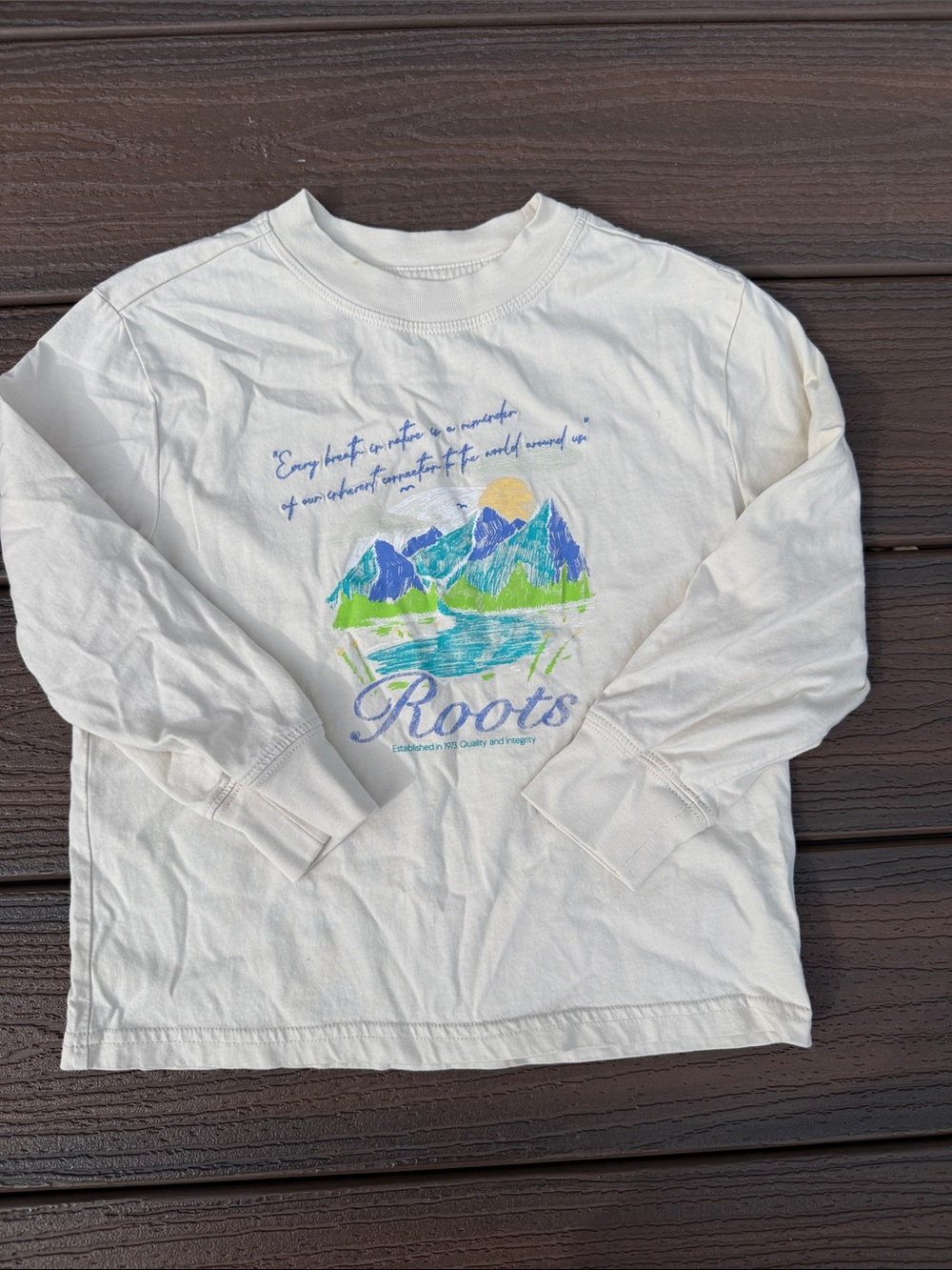 Roots White Long-Sleeve Tee with Mountain Graphic